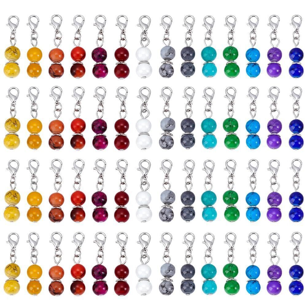 1512 56pcs 14 Colors Round Bead Dangle Charms, 1.3 Inch Glass Round Beads